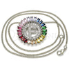 Collares con Dije 04.210.0011.3.20 Rodio Laminado, Diseño de Iniciales, con Zirconia Cubica Multicolor, Pulido, Rodinado (Grosor 02 MM, 20 Pulgadas de Largo)