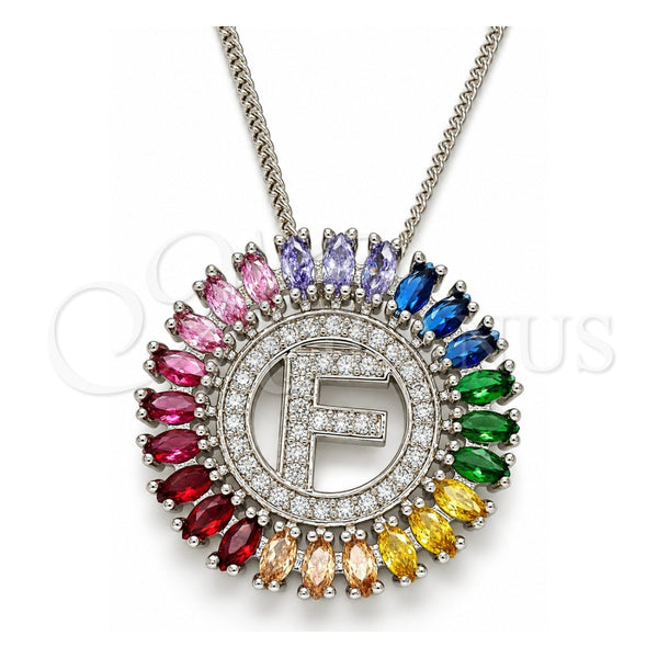 Collares con Dije 04.210.0011.3.20 Rodio Laminado, Diseño de Iniciales, con Zirconia Cubica Multicolor, Pulido, Rodinado (Grosor 02 MM, 20 Pulgadas de Largo)
