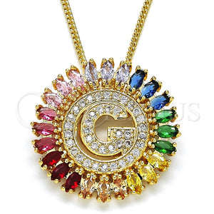 Collares con Dije 04.210.0012.1.20 Oro Laminado, Diseño de Iniciales, con Multicolor Zirconia Cubica, Pulido, Tono Dorado (02 MM Thickness, 20 Inches Length)