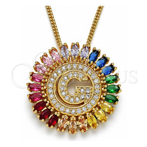Collares con Dije 04.210.0012.1.20 Oro Laminado, Diseño de Iniciales, con Multicolor Zirconia Cubica, Pulido, Tono Dorado (02 MM Thickness, 20 Inches Length)