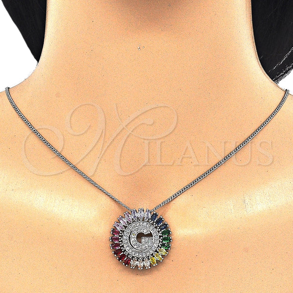 Collares con Dije 04.210.0012.3.20 Rodio Laminado, Diseño de Iniciales, con Zirconia Cubica Multicolor, Pulido, Rodinado (Grosor 02 MM, 20 Pulgadas de Largo)