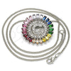 Collares con Dije 04.210.0012.3.20 Rodio Laminado, Diseño de Iniciales, con Zirconia Cubica Multicolor, Pulido, Rodinado (Grosor 02 MM, 20 Pulgadas de Largo)
