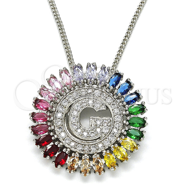 Collares con Dije 04.210.0012.3.20 Rodio Laminado, Diseño de Iniciales, con Zirconia Cubica Multicolor, Pulido, Rodinado (Grosor 02 MM, 20 Pulgadas de Largo)