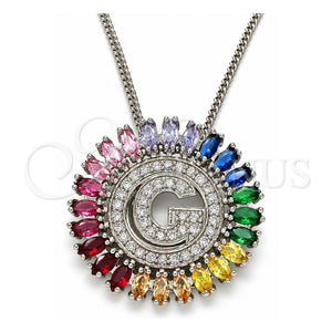 Collares con Dije 04.210.0012.3.20 Rodio Laminado, Diseño de Iniciales, con Zirconia Cubica Multicolor, Pulido, Rodinado (Grosor 02 MM, 20 Pulgadas de Largo)