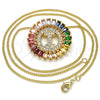 Collares con Dije 04.210.0013.1.20 Oro Laminado, Diseño de Iniciales, con Multicolor Zirconia Cubica, Pulido, Tono Dorado (02 MM Thickness, 20 Inches Length)