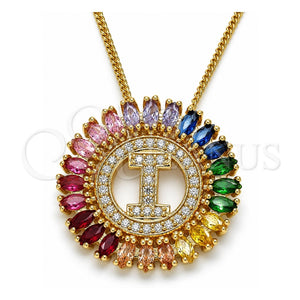 Collares con Dije 04.210.0013.1.20 Oro Laminado, Diseño de Iniciales, con Multicolor Zirconia Cubica, Pulido, Tono Dorado (02 MM Thickness, 20 Inches Length)