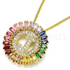 Collares con Dije 04.210.0014.1.20 Oro Laminado, Diseño de Iniciales, con Multicolor Zirconia Cubica, Pulido, Tono Dorado (02 MM Thickness, 20 Inches Length)