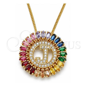 Collares con Dije 04.210.0014.1.20 Oro Laminado, Diseño de Iniciales, con Multicolor Zirconia Cubica, Pulido, Tono Dorado (02 MM Thickness, 20 Inches Length)
