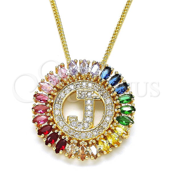 Collares con Dije 04.210.0014.1.20 Oro Laminado, Diseño de Iniciales, con Multicolor Zirconia Cubica, Pulido, Tono Dorado (02 MM Thickness, 20 Inches Length)