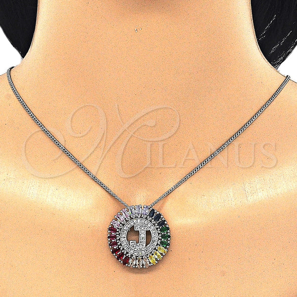 Collares con Dije 04.210.0014.3.20 Rodio Laminado, Diseño de Iniciales, con Zirconia Cubica Multicolor, Pulido, Rodinado (Grosor 02 MM, 20 Pulgadas de Largo)
