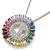 Collares con Dije 04.210.0014.3.20 Rodio Laminado, Diseño de Iniciales, con Zirconia Cubica Multicolor, Pulido, Rodinado (Grosor 02 MM, 20 Pulgadas de Largo)
