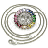 Collares con Dije 04.210.0014.3.20 Rodio Laminado, Diseño de Iniciales, con Zirconia Cubica Multicolor, Pulido, Rodinado (Grosor 02 MM, 20 Pulgadas de Largo)