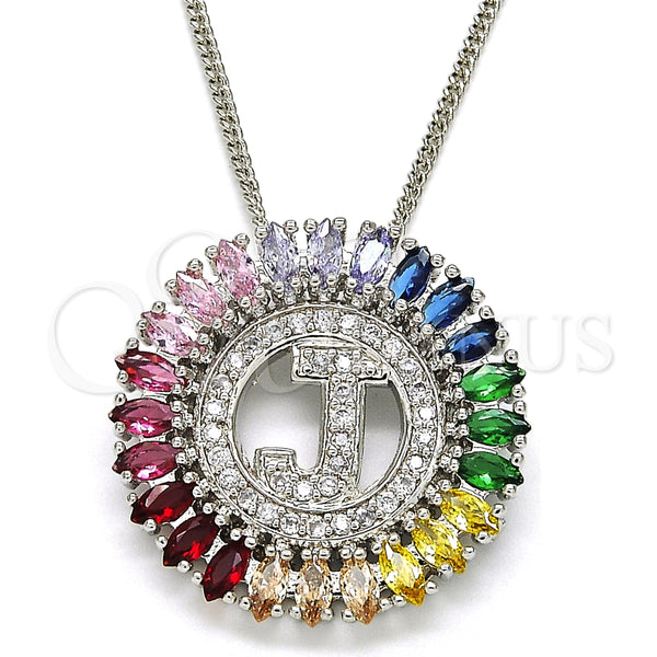 Collares con Dije 04.210.0014.3.20 Rodio Laminado, Diseño de Iniciales, con Zirconia Cubica Multicolor, Pulido, Rodinado (Grosor 02 MM, 20 Pulgadas de Largo)