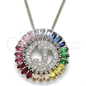 Collares con Dije 04.210.0014.3.20 Rodio Laminado, Diseño de Iniciales, con Zirconia Cubica Multicolor, Pulido, Rodinado (Grosor 02 MM, 20 Pulgadas de Largo)