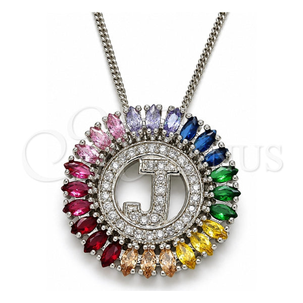 Collares con Dije 04.210.0014.3.20 Rodio Laminado, Diseño de Iniciales, con Zirconia Cubica Multicolor, Pulido, Rodinado (Grosor 02 MM, 20 Pulgadas de Largo)