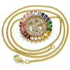 Collares con Dije 04.210.0015.1.20 Oro Laminado, Diseño de Iniciales, con Multicolor Zirconia Cubica, Pulido, Tono Dorado (02 MM Thickness, 20 Inches Length)