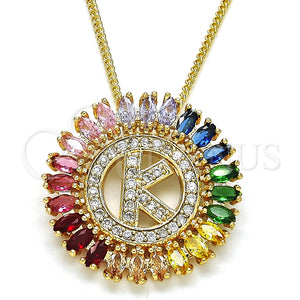 Collares con Dije 04.210.0015.1.20 Oro Laminado, Diseño de Iniciales, con Multicolor Zirconia Cubica, Pulido, Tono Dorado (02 MM Thickness, 20 Inches Length)