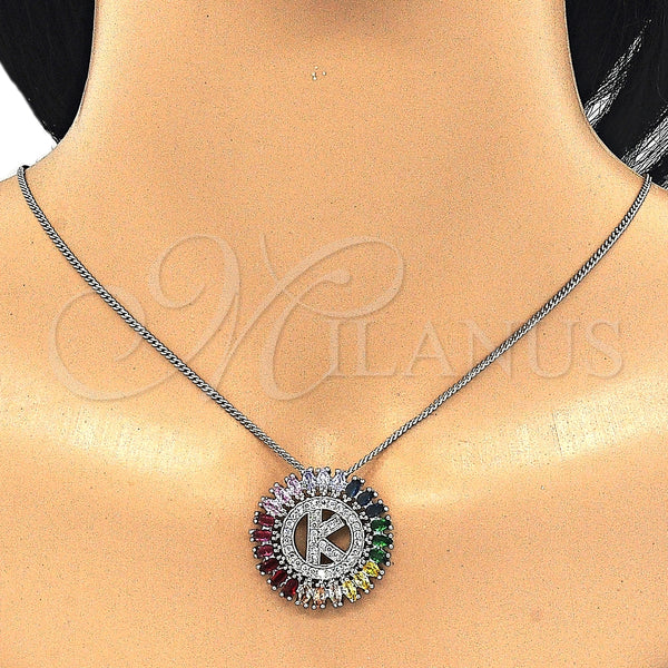 Collares con Dije 04.210.0015.3.20 Rodio Laminado, Diseño de Iniciales, con Zirconia Cubica Multicolor, Pulido, Rodinado (Grosor 02 MM, 20 Pulgadas de Largo)