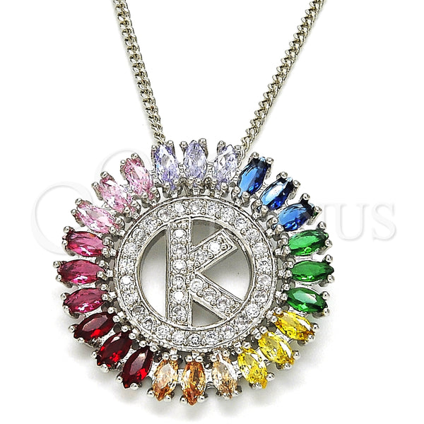 Collares con Dije 04.210.0015.3.20 Rodio Laminado, Diseño de Iniciales, con Zirconia Cubica Multicolor, Pulido, Rodinado (Grosor 02 MM, 20 Pulgadas de Largo)