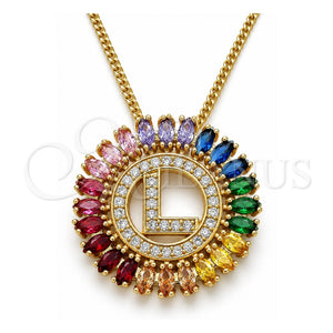 Collares con Dije 04.210.0016.1.20 Oro Laminado, Diseño de Iniciales, con Multicolor Zirconia Cubica, Pulido, Tono Dorado (02 MM Thickness, 20 Inches Length)