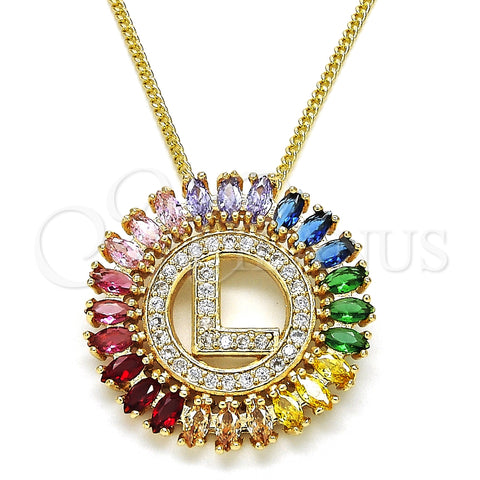 Collares con Dije 04.210.0016.1.20 Oro Laminado, Diseño de Iniciales, con Multicolor Zirconia Cubica, Pulido, Tono Dorado (02 MM Thickness, 20 Inches Length)