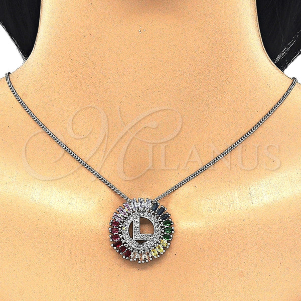 Collares con Dije 04.210.0016.3.20 Rodio Laminado, Diseño de Iniciales, con Zirconia Cubica Multicolor, Pulido, Rodinado (Grosor 02 MM, 20 Pulgadas de Largo)