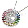 Collares con Dije 04.210.0016.3.20 Rodio Laminado, Diseño de Iniciales, con Zirconia Cubica Multicolor, Pulido, Rodinado (Grosor 02 MM, 20 Pulgadas de Largo)