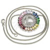 Collares con Dije 04.210.0016.3.20 Rodio Laminado, Diseño de Iniciales, con Zirconia Cubica Multicolor, Pulido, Rodinado (Grosor 02 MM, 20 Pulgadas de Largo)