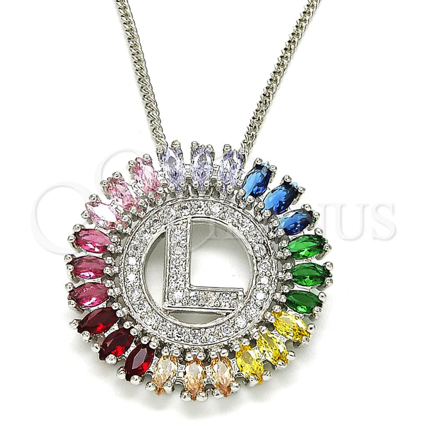 Collares con Dije 04.210.0016.3.20 Rodio Laminado, Diseño de Iniciales, con Zirconia Cubica Multicolor, Pulido, Rodinado (Grosor 02 MM, 20 Pulgadas de Largo)