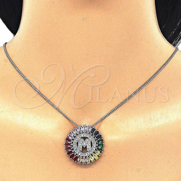 Collares con Dije 04.210.0017.3.20 Rodio Laminado, Diseño de Iniciales, con Zirconia Cubica Multicolor, Pulido, Rodinado (Grosor 02 MM, 20 Pulgadas de Largo)