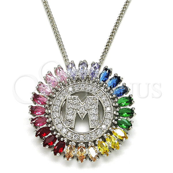 Collares con Dije 04.210.0017.3.20 Rodio Laminado, Diseño de Iniciales, con Zirconia Cubica Multicolor, Pulido, Rodinado (Grosor 02 MM, 20 Pulgadas de Largo)