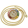 Collares con Dije 04.210.0018.1.20 Oro Laminado, Diseño de Iniciales, con Multicolor Zirconia Cubica, Pulido, Tono Dorado (02 MM Thickness, 20 Inches Length)