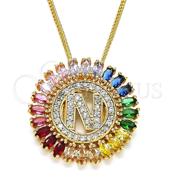 Collares con Dije 04.210.0018.1.20 Oro Laminado, Diseño de Iniciales, con Multicolor Zirconia Cubica, Pulido, Tono Dorado (02 MM Thickness, 20 Inches Length)