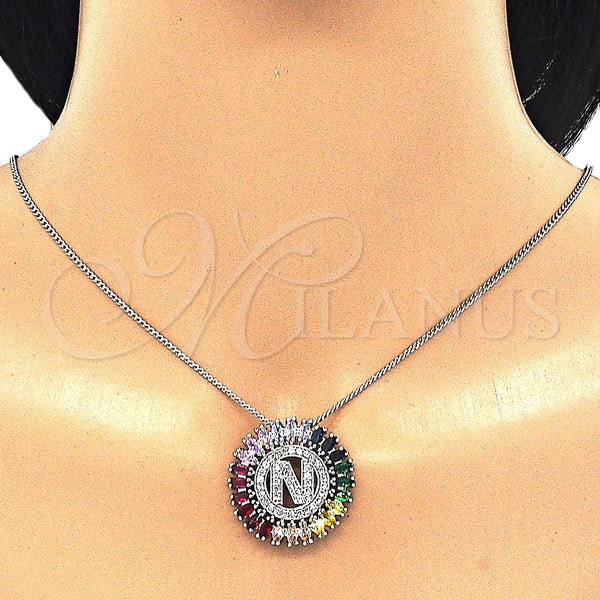 Collares con Dije 04.210.0018.3.20 Rodio Laminado, Diseño de Iniciales, con Zirconia Cubica Multicolor, Pulido, Rodinado (Grosor 02 MM, 20 Pulgadas de Largo)