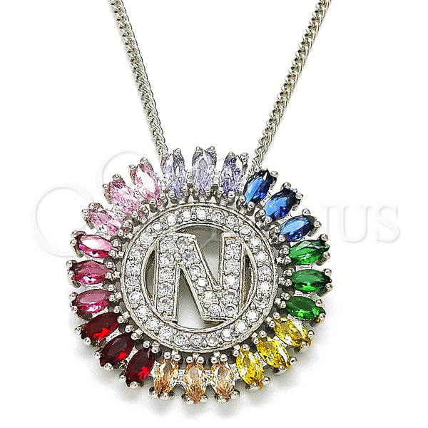 Collares con Dije 04.210.0018.3.20 Rodio Laminado, Diseño de Iniciales, con Zirconia Cubica Multicolor, Pulido, Rodinado (Grosor 02 MM, 20 Pulgadas de Largo)