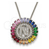 Collares con Dije 04.210.0018.3.20 Rodio Laminado, Diseño de Iniciales, con Zirconia Cubica Multicolor, Pulido, Rodinado (Grosor 02 MM, 20 Pulgadas de Largo)
