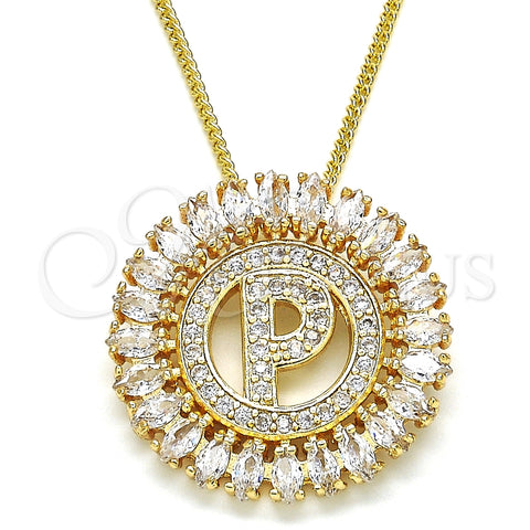 Collares con Dije 04.210.0019.20 Oro Laminado, Diseño de Iniciales, con Blanca Zirconia Cubica, Pulido, Tono Dorado (02 MM Thickness, 20 Inches Length)