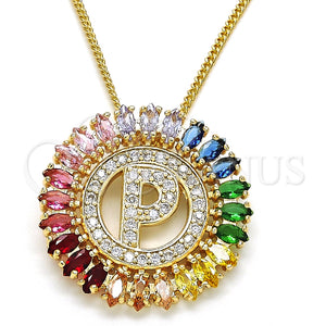 Collares con Dije 04.210.0019.1.20 Oro Laminado, Diseño de Iniciales, con Multicolor Zirconia Cubica, Pulido, Tono Dorado (02 MM Thickness, 20 Inches Length)