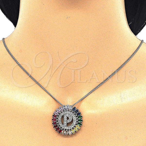 Collares con Dije 04.210.0019.3.20 Rodio Laminado, Diseño de Iniciales, con Zirconia Cubica Multicolor, Pulido, Rodinado (Grosor 02 MM, 20 Pulgadas de Largo)