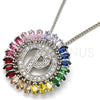 Collares con Dije 04.210.0019.3.20 Rodio Laminado, Diseño de Iniciales, con Zirconia Cubica Multicolor, Pulido, Rodinado (Grosor 02 MM, 20 Pulgadas de Largo)
