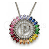 Collares con Dije 04.210.0019.3.20 Rodio Laminado, Diseño de Iniciales, con Zirconia Cubica Multicolor, Pulido, Rodinado (Grosor 02 MM, 20 Pulgadas de Largo)