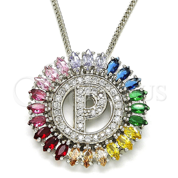 Collares con Dije 04.210.0019.3.20 Rodio Laminado, Diseño de Iniciales, con Zirconia Cubica Multicolor, Pulido, Rodinado (Grosor 02 MM, 20 Pulgadas de Largo)