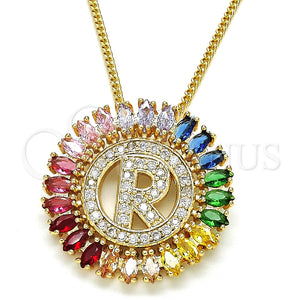Collares con Dije 04.210.0020.1.20 Oro Laminado, Diseño de Iniciales, con Multicolor Zirconia Cubica, Pulido, Tono Dorado (02 MM Thickness, 20 Inches Length)
