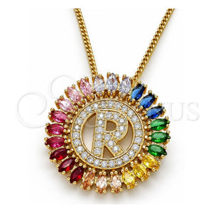 Collares con Dije 04.210.0020.1.20 Oro Laminado, Diseño de Iniciales, con Multicolor Zirconia Cubica, Pulido, Tono Dorado (02 MM Thickness, 20 Inches Length)