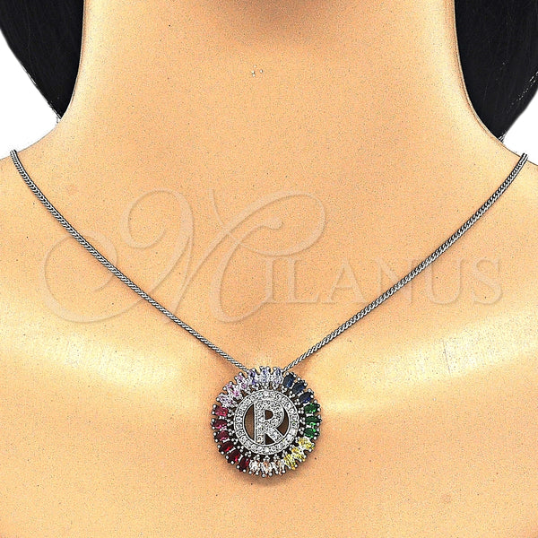 Collares con Dije 04.210.0020.3.20 Rodio Laminado, Diseño de Iniciales, con Zirconia Cubica Multicolor, Pulido, Rodinado (Grosor 02 MM, 20 Pulgadas de Largo)