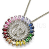 Collares con Dije 04.210.0020.3.20 Rodio Laminado, Diseño de Iniciales, con Zirconia Cubica Multicolor, Pulido, Rodinado (Grosor 02 MM, 20 Pulgadas de Largo)