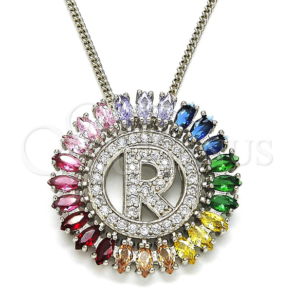 Collares con Dije 04.210.0020.3.20 Rodio Laminado, Diseño de Iniciales, con Zirconia Cubica Multicolor, Pulido, Rodinado (Grosor 02 MM, 20 Pulgadas de Largo)