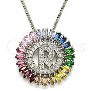 Collares con Dije 04.210.0020.3.20 Rodio Laminado, Diseño de Iniciales, con Zirconia Cubica Multicolor, Pulido, Rodinado (Grosor 02 MM, 20 Pulgadas de Largo)