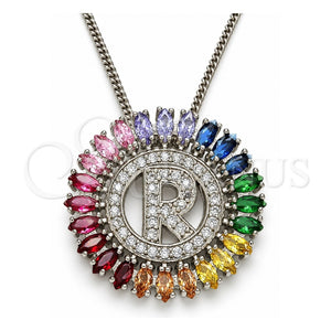 Collares con Dije 04.210.0020.3.20 Rodio Laminado, Diseño de Iniciales, con Zirconia Cubica Multicolor, Pulido, Rodinado (Grosor 02 MM, 20 Pulgadas de Largo)