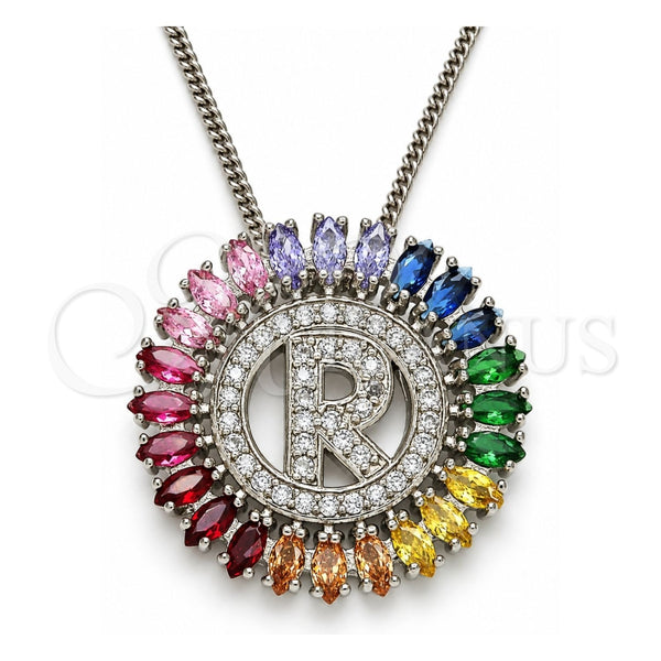 Collares con Dije 04.210.0020.3.20 Rodio Laminado, Diseño de Iniciales, con Zirconia Cubica Multicolor, Pulido, Rodinado (Grosor 02 MM, 20 Pulgadas de Largo)